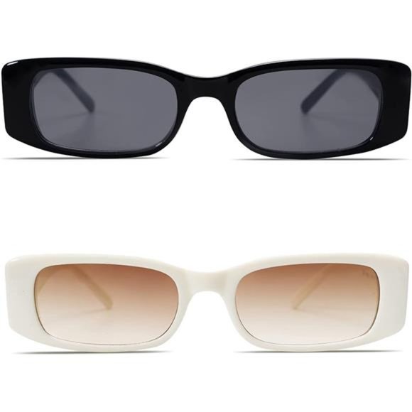 2 Pack Womens Rectangle Cat Eye Thin Sunglasses for Women 90s Retro Trendy - Picture 2 of 5